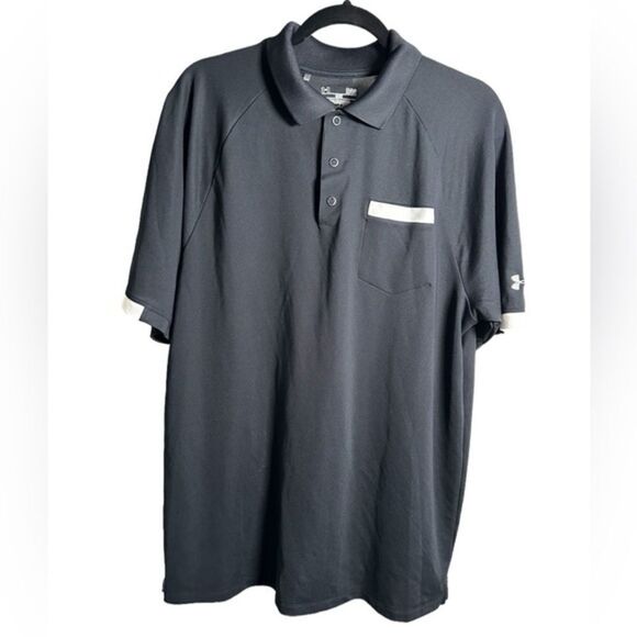 EUC UA Under Armour Men’s Black Short Sleeve Polo - Size Large - Picture 1 of 6